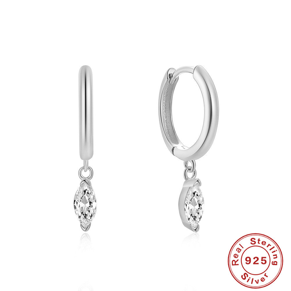 S925Sterling Silver Hoop Hoop Earrings with Horse Eye Inlay and Diamonds, Popular Trendy Minimalist Style Earrings for Women