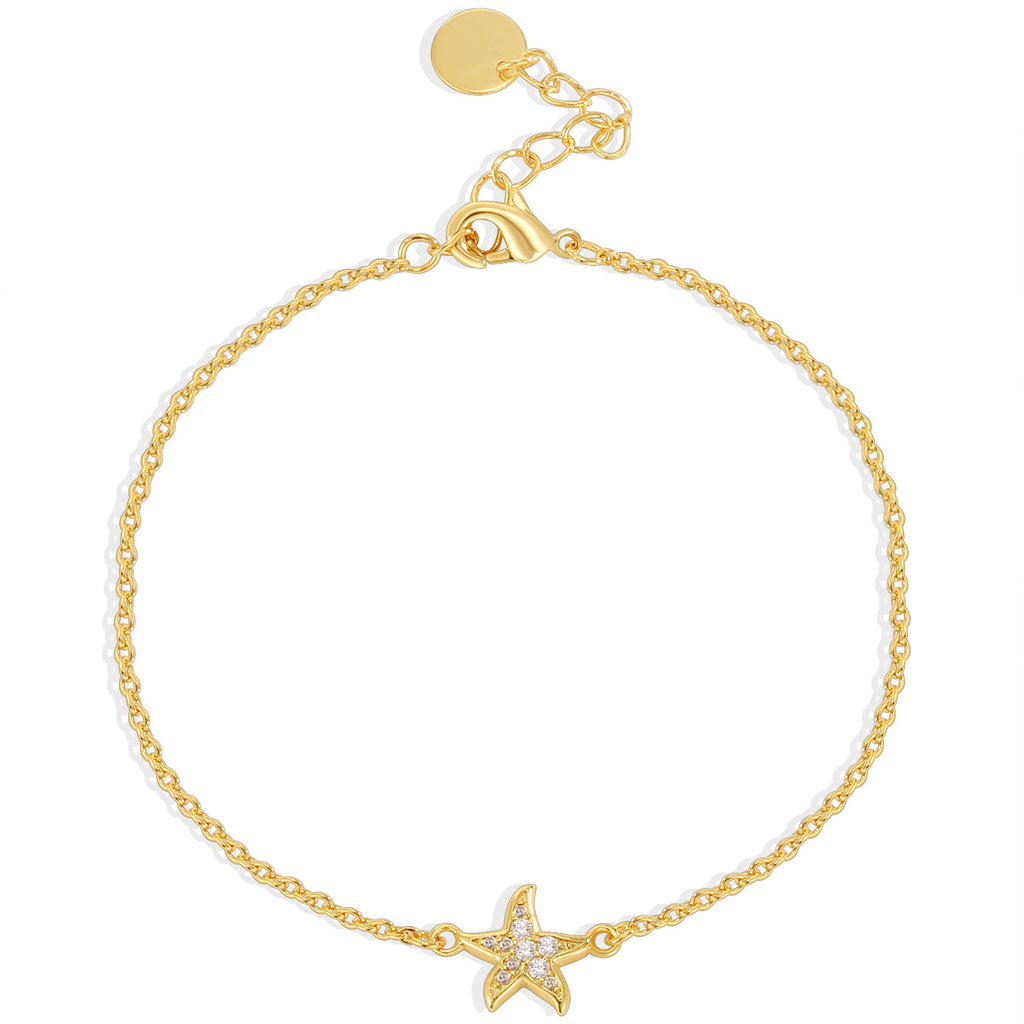 CYB0356 Copper plating14k Gold Five-Pointed Star Fashion Bracelet Zircon Jewelry Starfish Beach