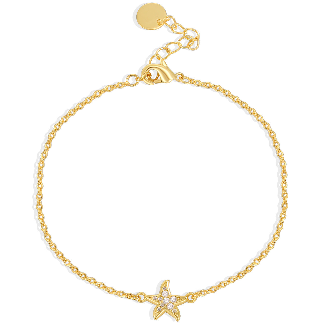 CYB0356 Copper plating14k Gold Five-Pointed Star Fashion Bracelet Zircon Jewelry Starfish Beach