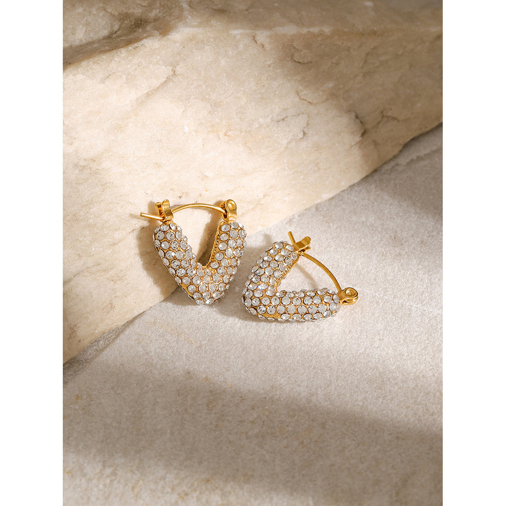 18k Gold Stainless Steel/Hollow Basket Inlaid Rhinestone Earrings Unique Design Fashion Shell Pearl Earrings for Women