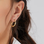 E0090 Earrings Simple Design Metal Hollow Chain Inlaid Diamond Hoop Earrings for Women Fashion Retro