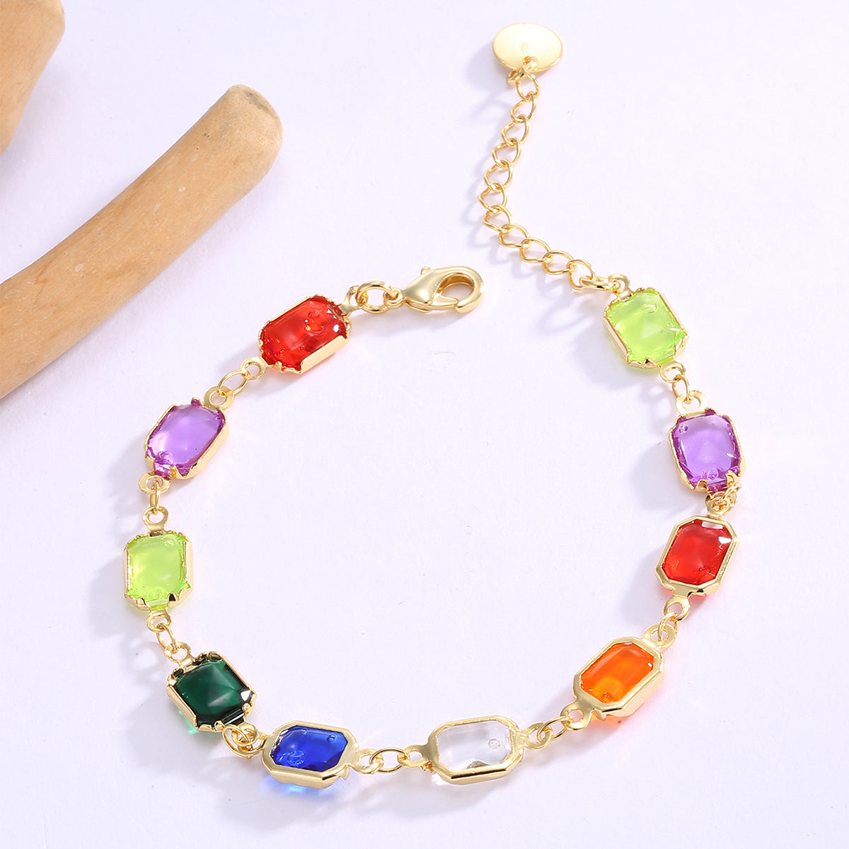 B0228 Fashion Vacation Style Gold-Plated Bracelet for Women, Multi-Color Acrylic Simple Design