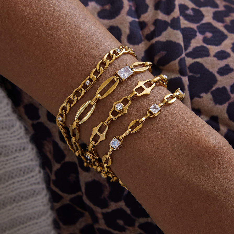 18k Zircon Bracelet Non-Fading Stainless Steel Jewelry for Women