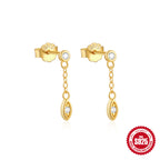 S925Sterling Silver Inlaid Diamond Pearl Tassel Chain Earrings Studs Hot-Selling Geometric Star Moon High-End Ear Jewelry