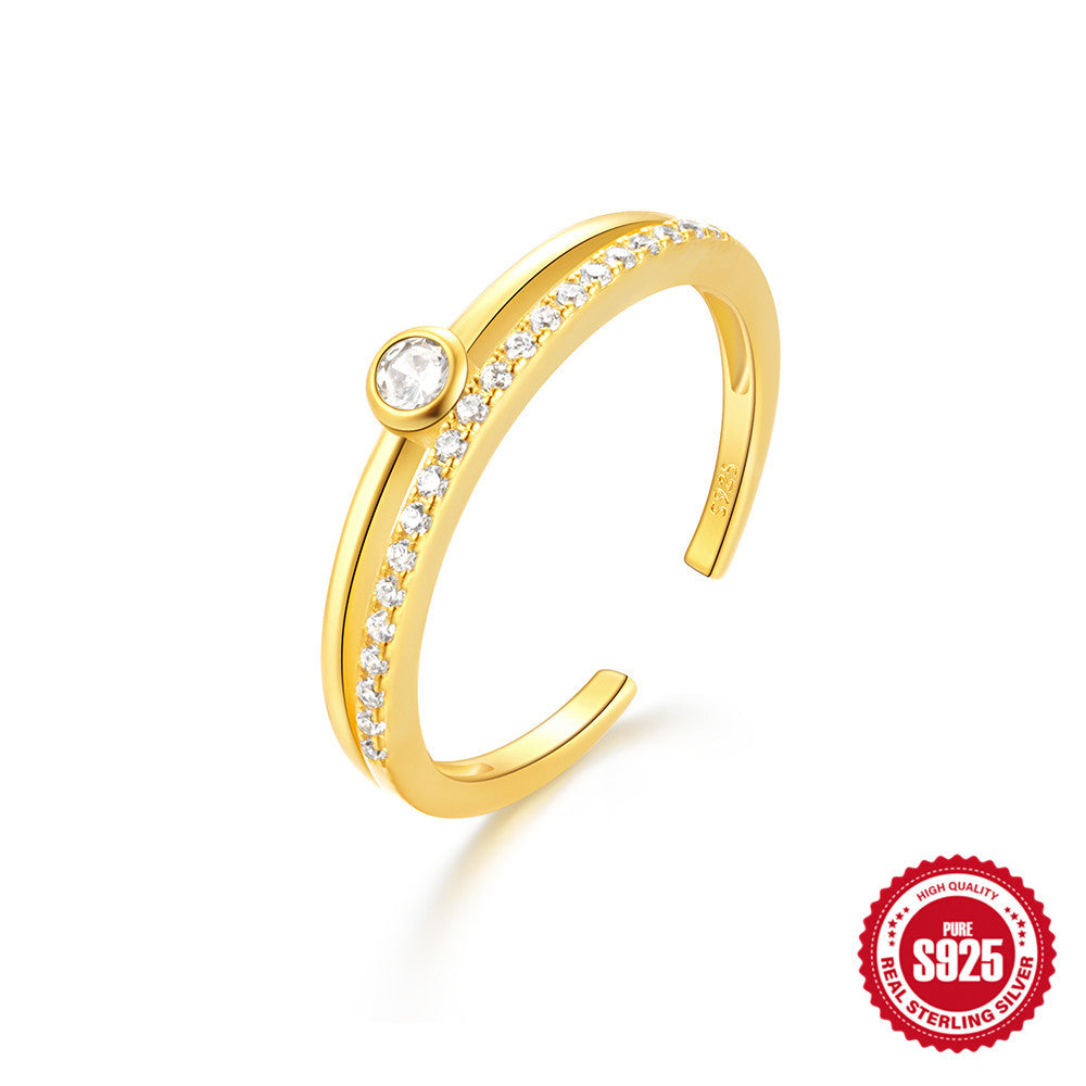 Hot Sale S925Sterling Silver Water Drop Inlaid Diamond Open Ring Wedding Meaning Ring Korean Style Index Finger Ring