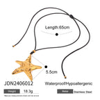 2H Stainless Steel Starfish Geometric Black Rope Necklace Collarbone Chain Jewelry