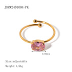 18K Gold Stainless Steel Zircon Ring for Women Cute and Fresh/Pink Zircon Adjustable Ring