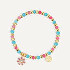 B0301 Pink Daisy Inlaid Zircon Bracelet Blue Shell Chalcedony Beads