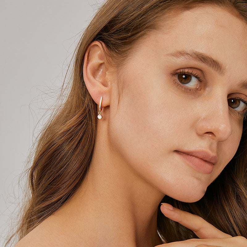 E0405 Minimalist Retro Autumn Winter Earrings for Women Brass Gold Plated U Micro-inlaid Zirconia Style Earrings