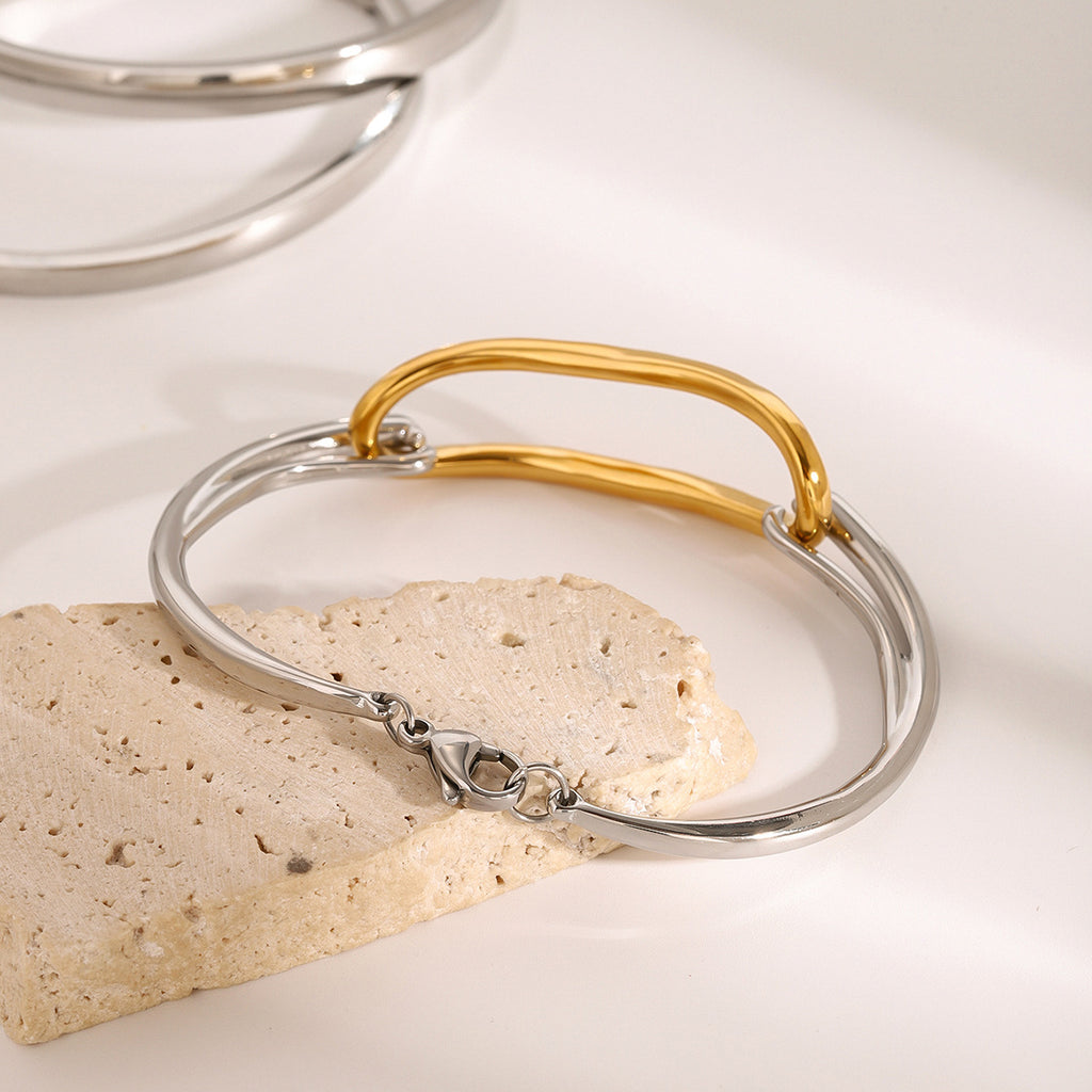 2H 18K Stainless Steel Color Block Geometric Bracelet Simple Wristband