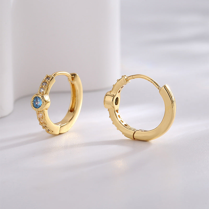 E0667 Fashion Earrings for Women Geometric Round Blue Zircon Minimalist Hoop Earrings