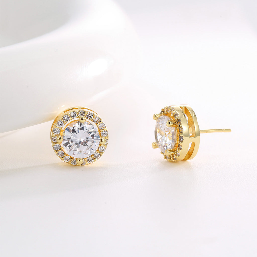 E0748 French Style Exquisite Simple Geometric Round Design Earrings for Women Gold-Plated Versatile Zircon Earrings