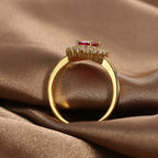 R0376 Fashion Design Red Zircon Ring for Women Copper Plated with Real Gold Micro Inlaid White Zircon