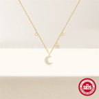 Sterling Silver Star Moon Diamond Necklace Layered Collarbone Chain