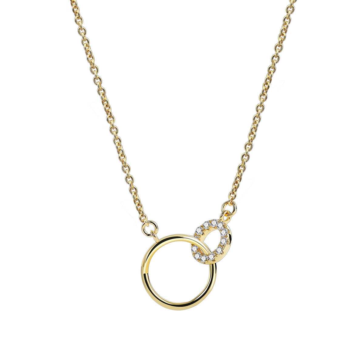 N0085 Double Ring Buckle Necklace Women's Circle Interlocking Geometric Pendant Clavicle Chain