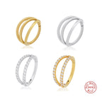 S925Sterling Silver Double Layer Diamond-Studded Cartilage Piercing Ear Bone Stud Nose Stud Minimalist Smooth Nose Ring Trendy Ear Cartilage