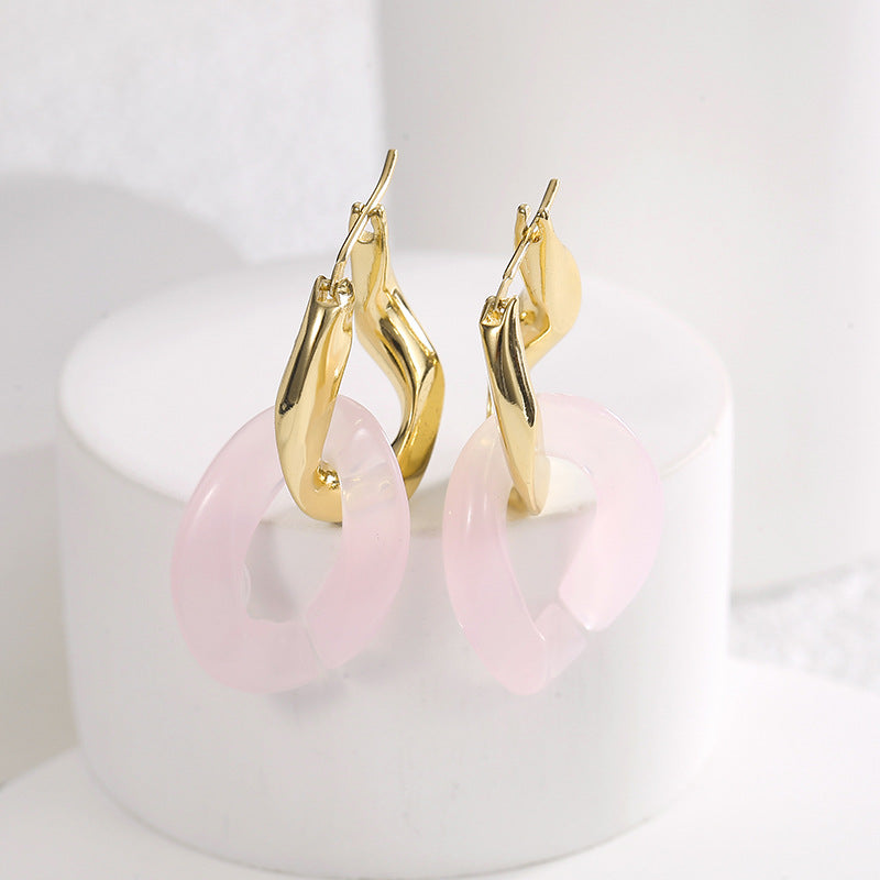 E0553 Modern Minimalist Design New Earrings for Women Irregular Double Hoop Epoxy Earrings