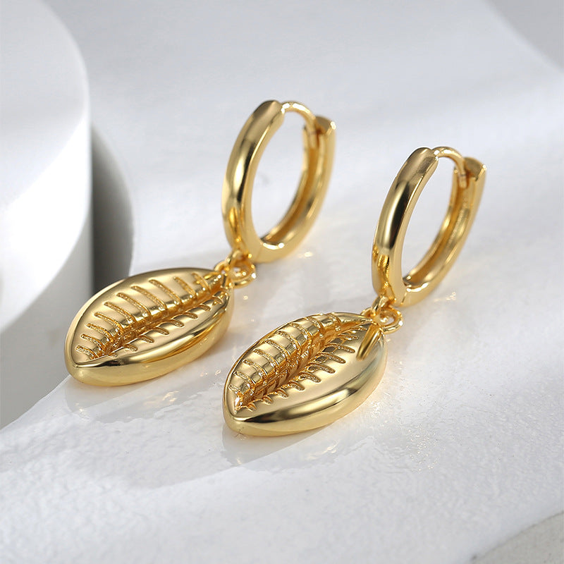 E0577 Design Three-Dimensional Texture Earrings Brass Gold-Plated Hollow Conch Shape Earrings