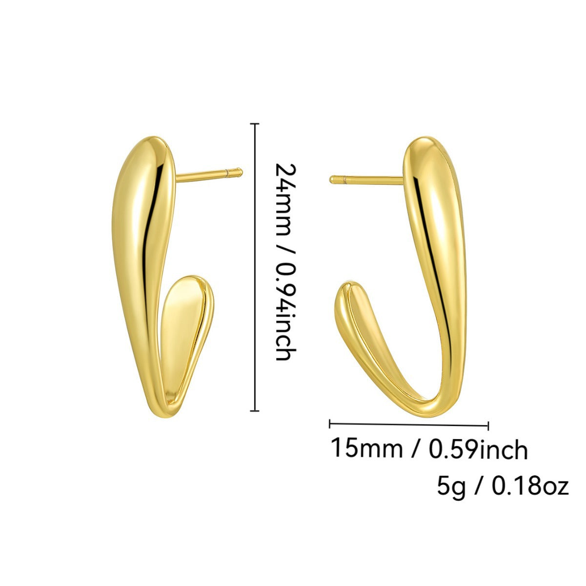 E0781 Minimalist Curved Hook Water Drop Earrings for Women Vintage Elegant gold Smooth Minimalist Style Earrings