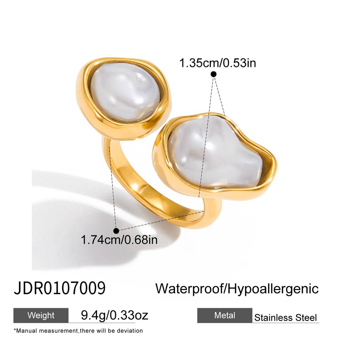 Imitation Baroque Pearl Ring Non-Fading Stainless Steel Autumn Winter Jewelry for Women