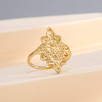 R0439 Classic Retro Design Diamond-Shaped Lace Ring for Women Brass Gold-Plated Personality Hollow Design
