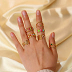 2H New 18K Gold-plated Stainless Steel Ring Women's Fashion Geometric Colorful Oil Drop Ring Jewelry