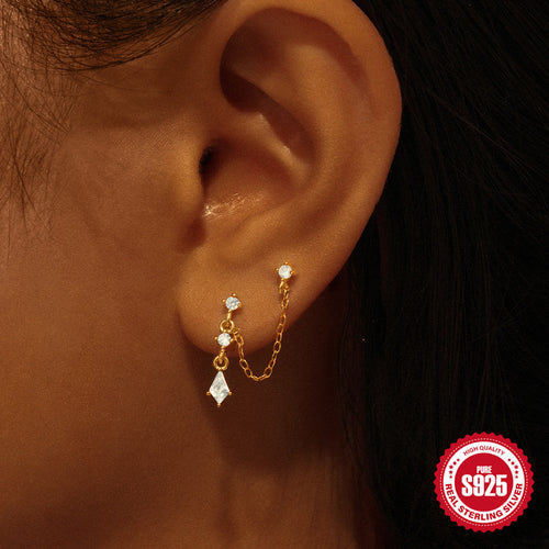 Crystal-Set Geometric 925 Sterling Silver Earrings — side profile