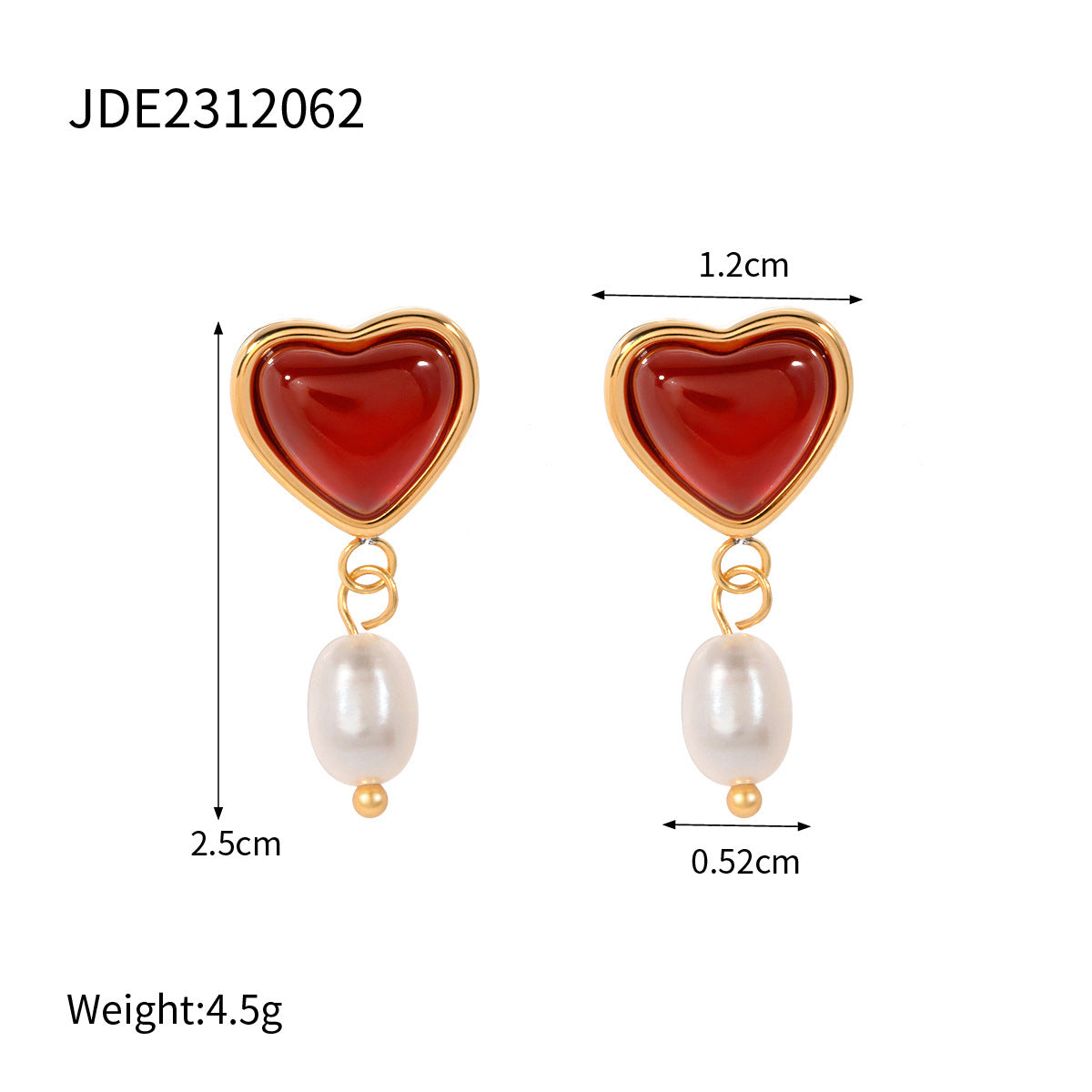 2H Stainless Steel Oil Drop Heart Earrings Pearl Stud Earrings Jewelry earring
