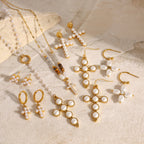 2H Jewelry Stainless Steel Pearl Necklace Cross Earrings Earrings Women