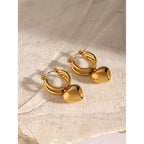 2H18K Gold Stainless Steel Glossy Heart Earrings for Women2025New Summer Sliding Love Heart Pendant Earrings