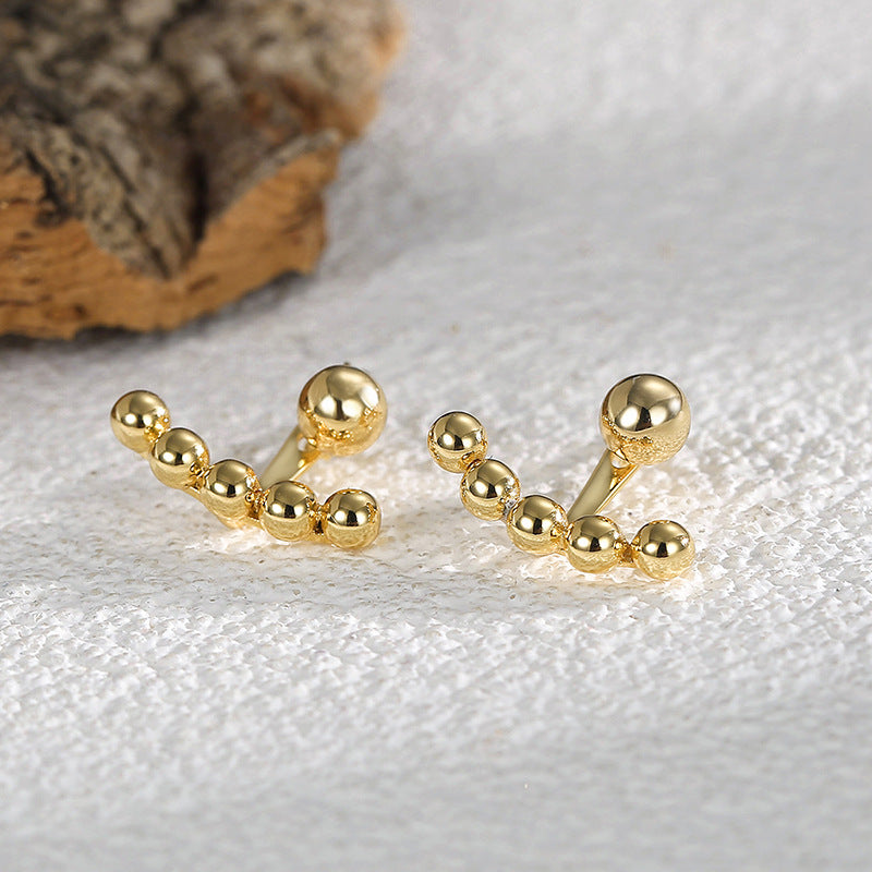E0385 Front and Back Hanging Round Bead Earrings for Women Fashionable Metal Minimalist Gold Bean Smile Earrings