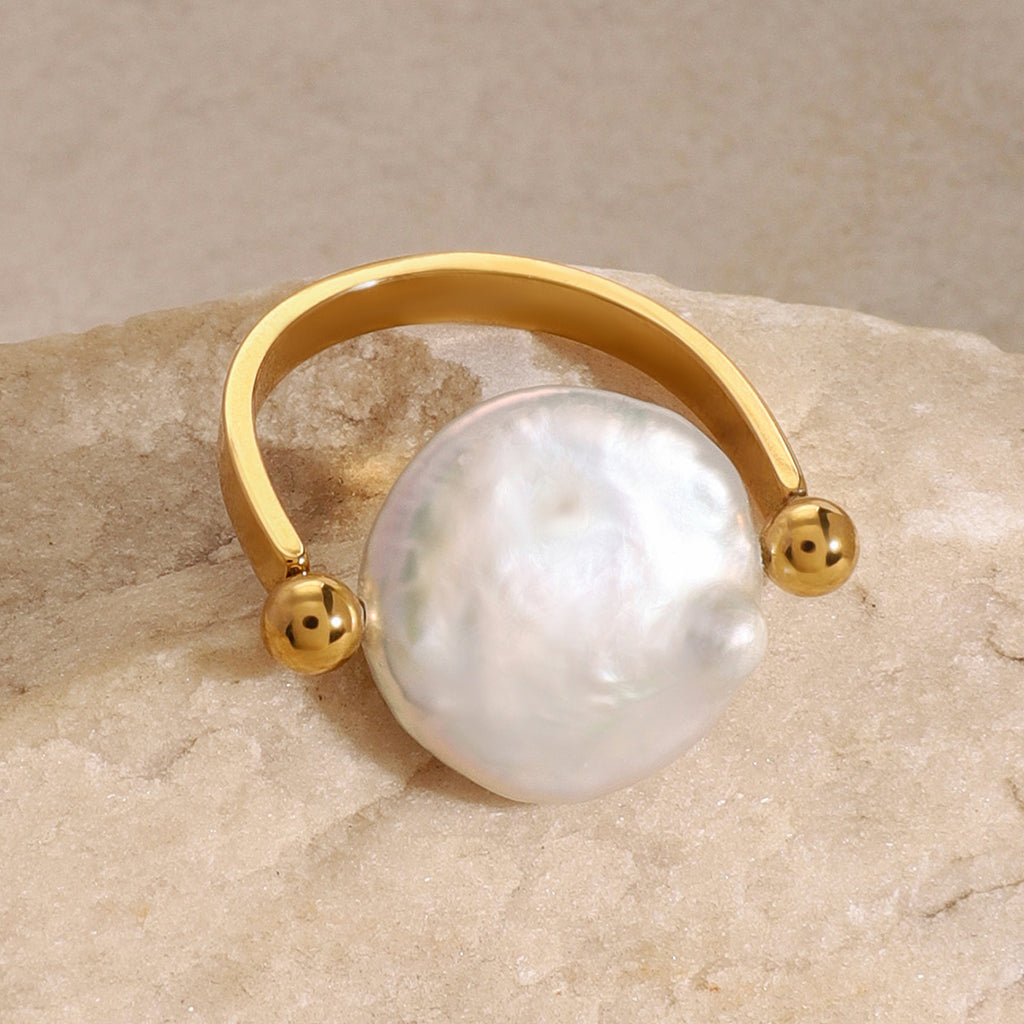 Stainless Steel Button Pearl Glossy Ring Export Jewelry