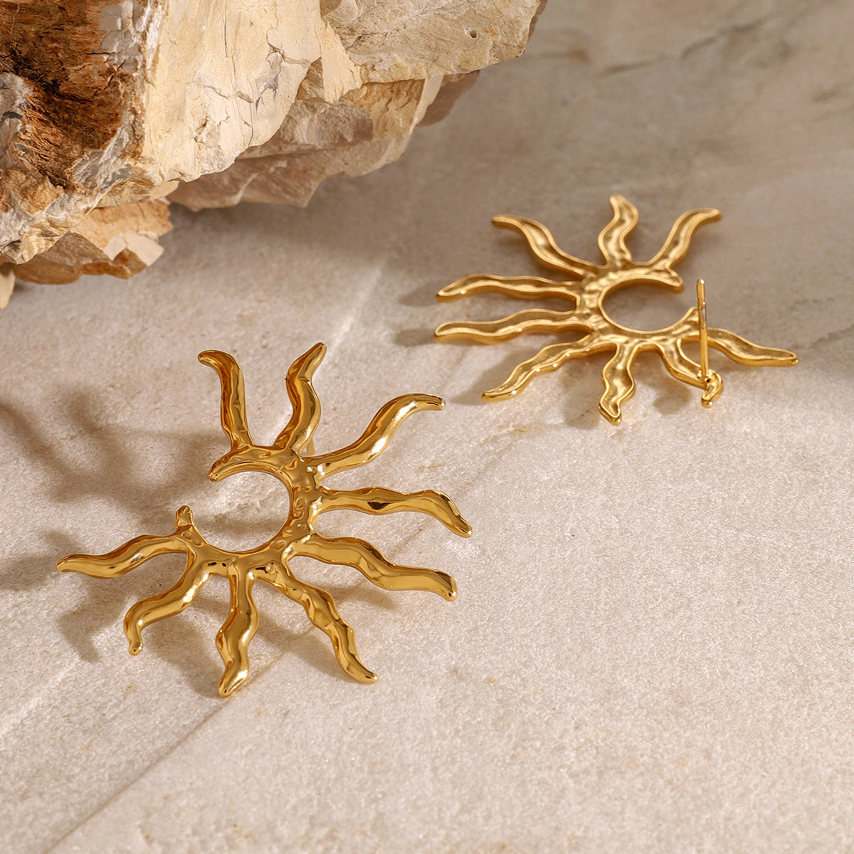 Stainless Steel Earrings Sunflower Studs Electroplated Non-Fading Jewelry