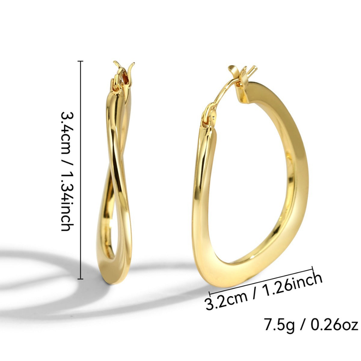 E0211 Fashion gold Metal Twist Hoop Earrings for Women Classic Hoop Irregular Hoop Earrings