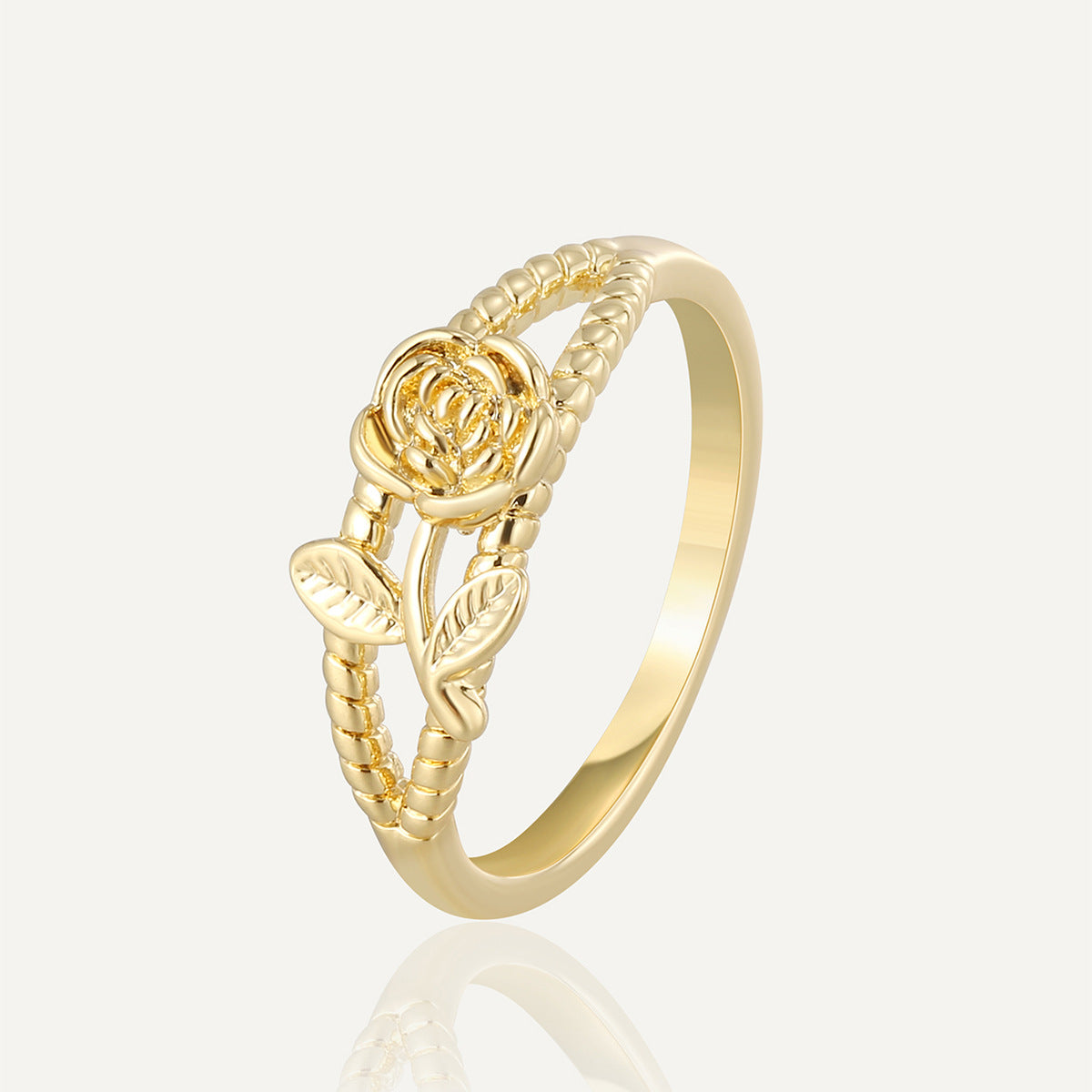 R0685 Vintage Design Flower Hollow Ring New Forest Style Gold-Plated Tail Ring