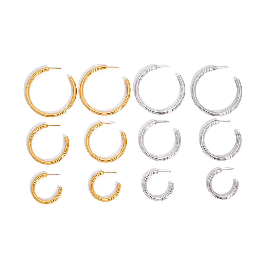 2H Stainless Steel c Hoop Earrings for Women, Non-Fading Jewelry Accessories