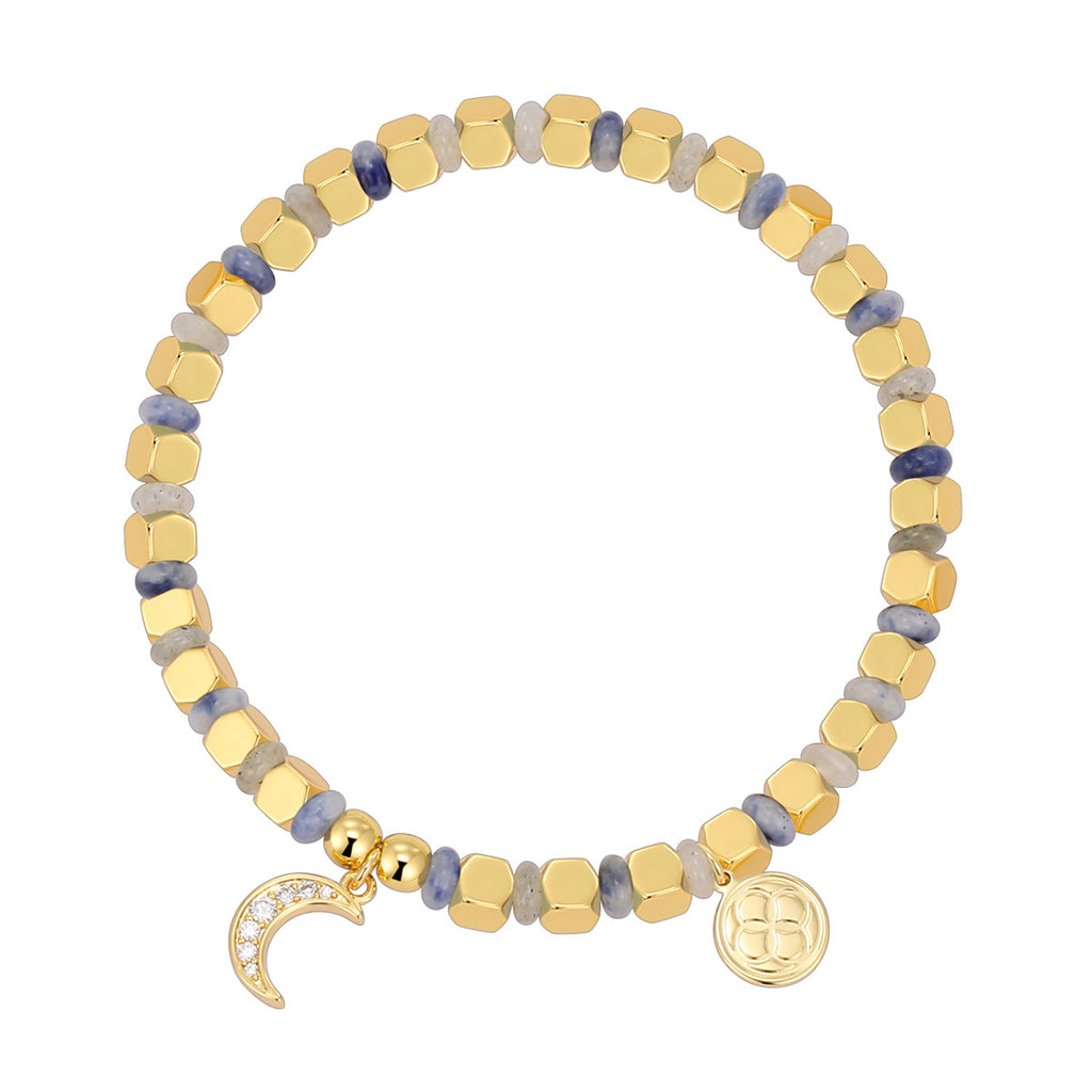 B0283 Vintage Moon Inlaid Zircon Beaded Fashion Trend Blue Point Quartz Bracelet