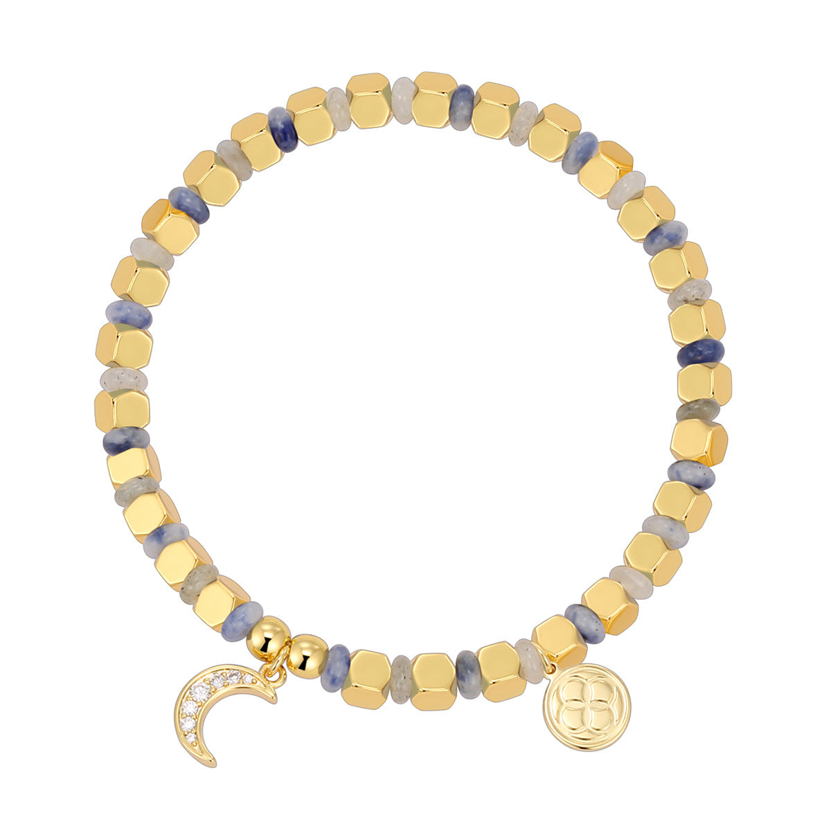 B0283 Vintage Moon Inlaid Zircon Beaded Fashion Trend Blue Point Quartz Bracelet