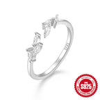 New S925Sterling Silver Leaf Open Ring for Women with Small Zircon, Trendy Fashion Adjustable Open Ring for Index Finger