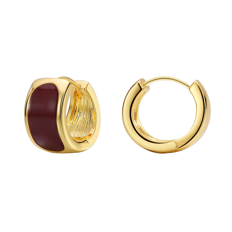 E0676 Vintage Wine Red Epoxy Earrings for Women Fashion Simple Design Ear Jewelry