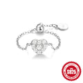 Heart Butterfly Zircon 925 Sterling Silver Adjustable Open Ring — top view — jewelry finish and design detail