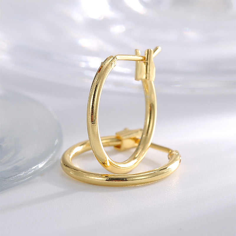 E0307 Simple Versatile Geometric Round Small Hoop Earrings for Women, Multiple Sizes, Gold-Plated Minimalist Ear Cuffs