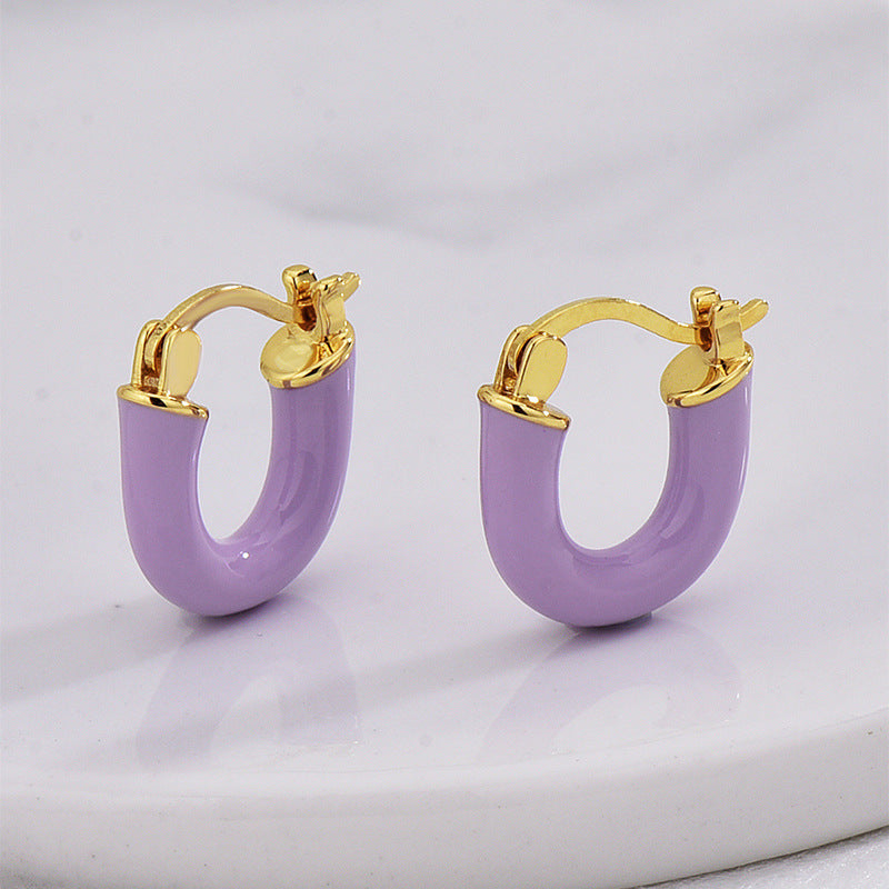 E0695 Korean Style Fashion Elegant Earrings for Women Purple Resin Cute Simple Hoop Earrings