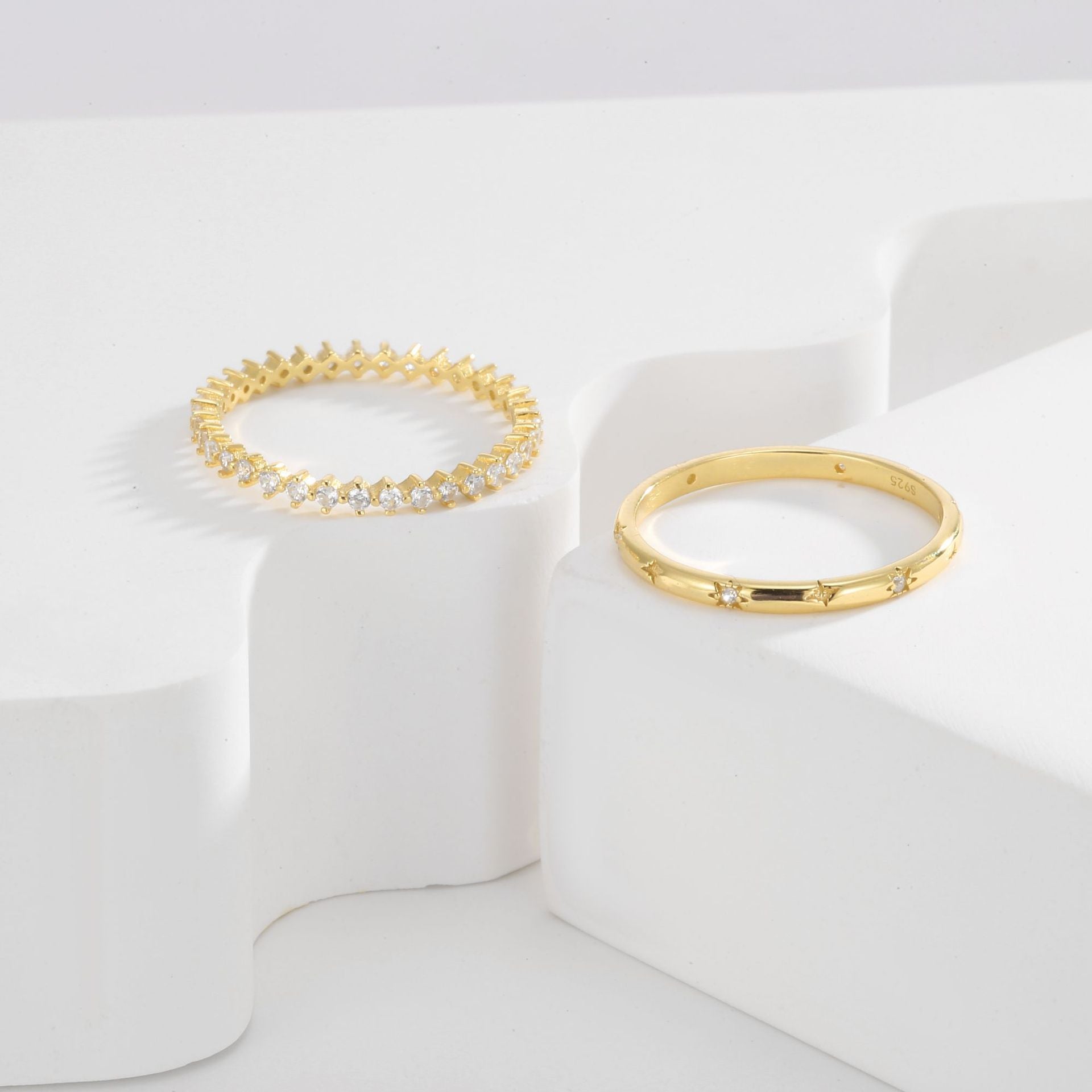 SR0050 S925Silver Line Full Diamond Couple Rings Fashionable