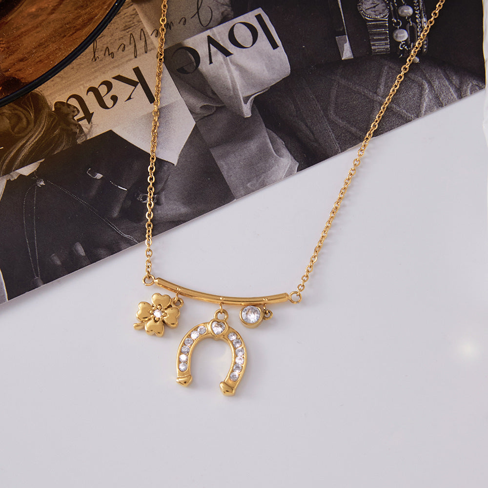 Zircon Necklace Oil Drop Earrings Horseshoe Series Bracelet Stainless Steel Jewelry