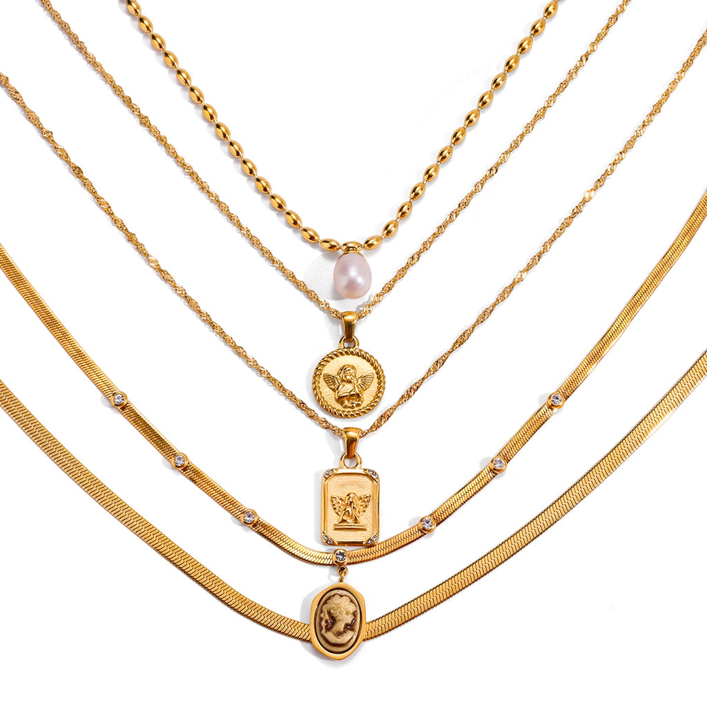 Angel Necklace Collarbone Chain18k Gold Stainless Steel Jewelry