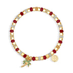 B0271 Bohemian Beach Coconut Tree Shape Chalcedony Stone Beaded Vintage Bracelet