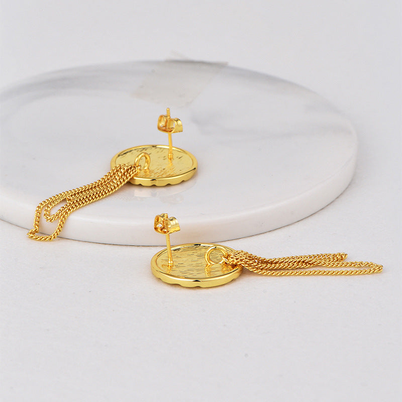 E0627 Creative Fashion Design Wave Pattern Earrings for Women Brass Gold-Plated Tassel Chain Earrings