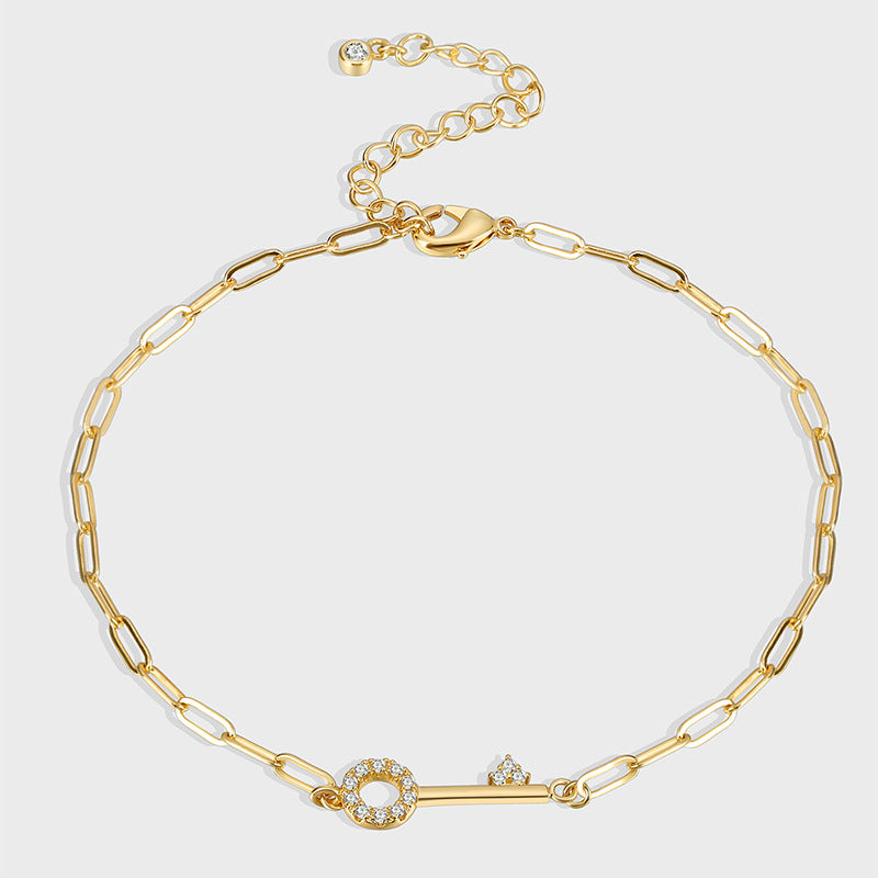 A0007 Accessories Hip-Hop Chain Key-Shaped Zircon Anklet for Women Modern Simple Adjustable Foot Jewelry