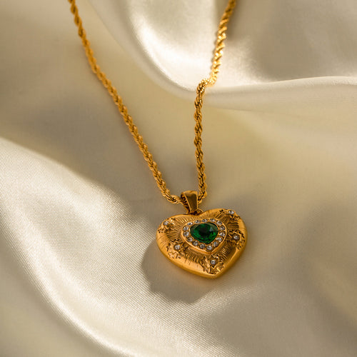 18K Gold-Tone Heart Cubic Zirconia Pendant Stainless Steel Necklace featuring cubic zirconia detailing
